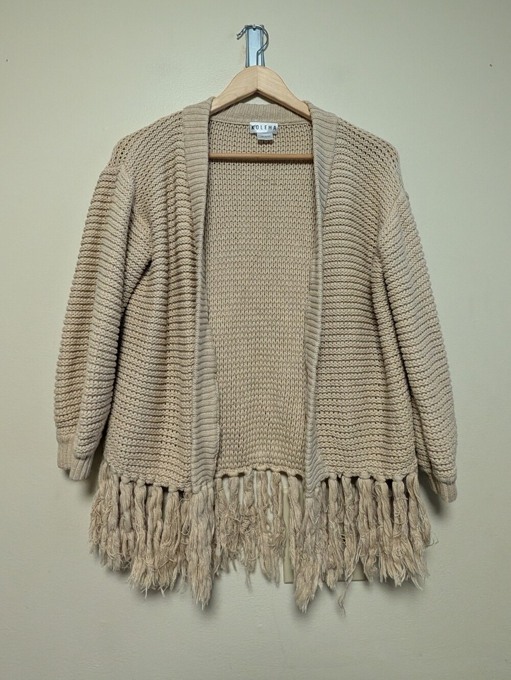 KOLEHA 100% Cotton Fringe Cardigan Oatmeal Boho Oversized Sweater